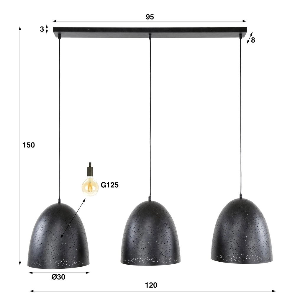 Eetkamer hanglamp Kosmos 3L - E27 - Charcoal Lyora 8716803512221