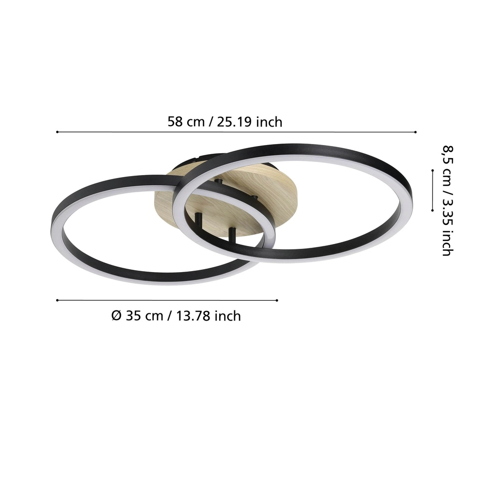 Zigbee plafondlamp Lomaltas-Z zwart met houtlook - rond Eglo 9008606327898