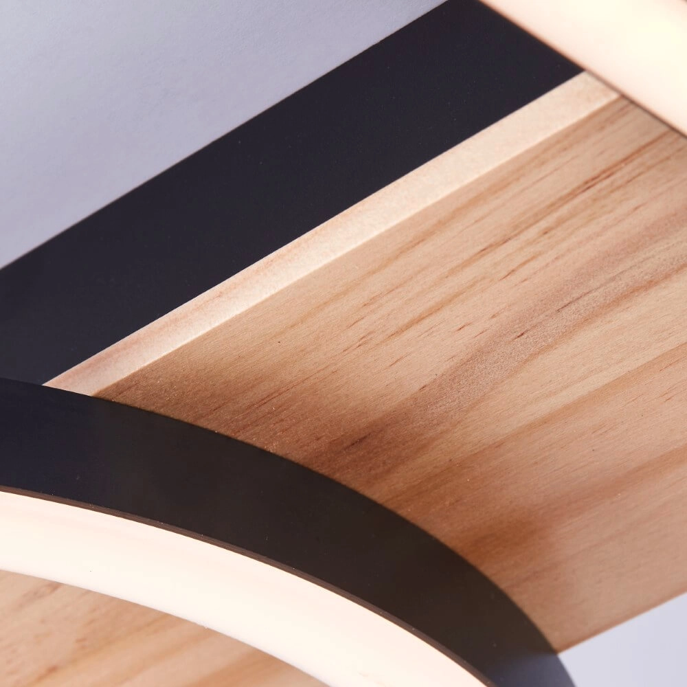 Plafondlamp Maureen 40 x 40cm zwart met hout Brilliant 4004353420115