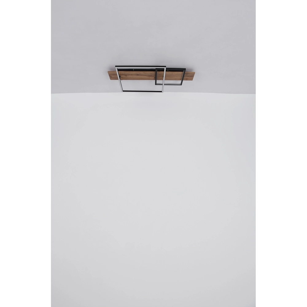 Design plafondlamp Vanni zwart met houtlook 95cm Globo 9007371454082