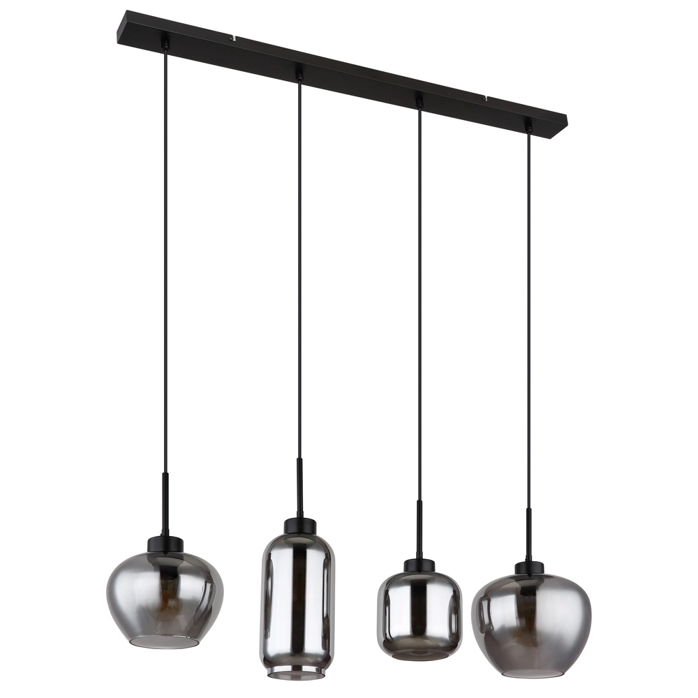 4-lichts hanglamp Matt zwart met smoke glas Globo 9007371451258