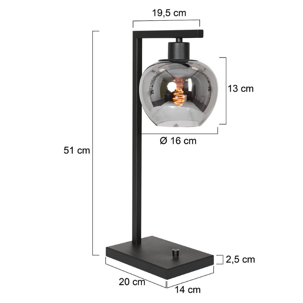 Zwarte tafellamp Lotus met rookglas Steinhauer 8712746167702