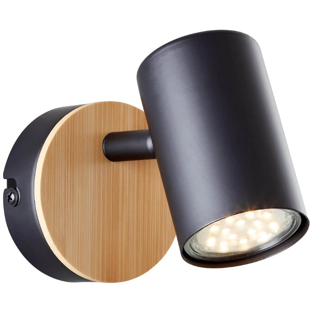 Wandlamp Niels zwart met hout