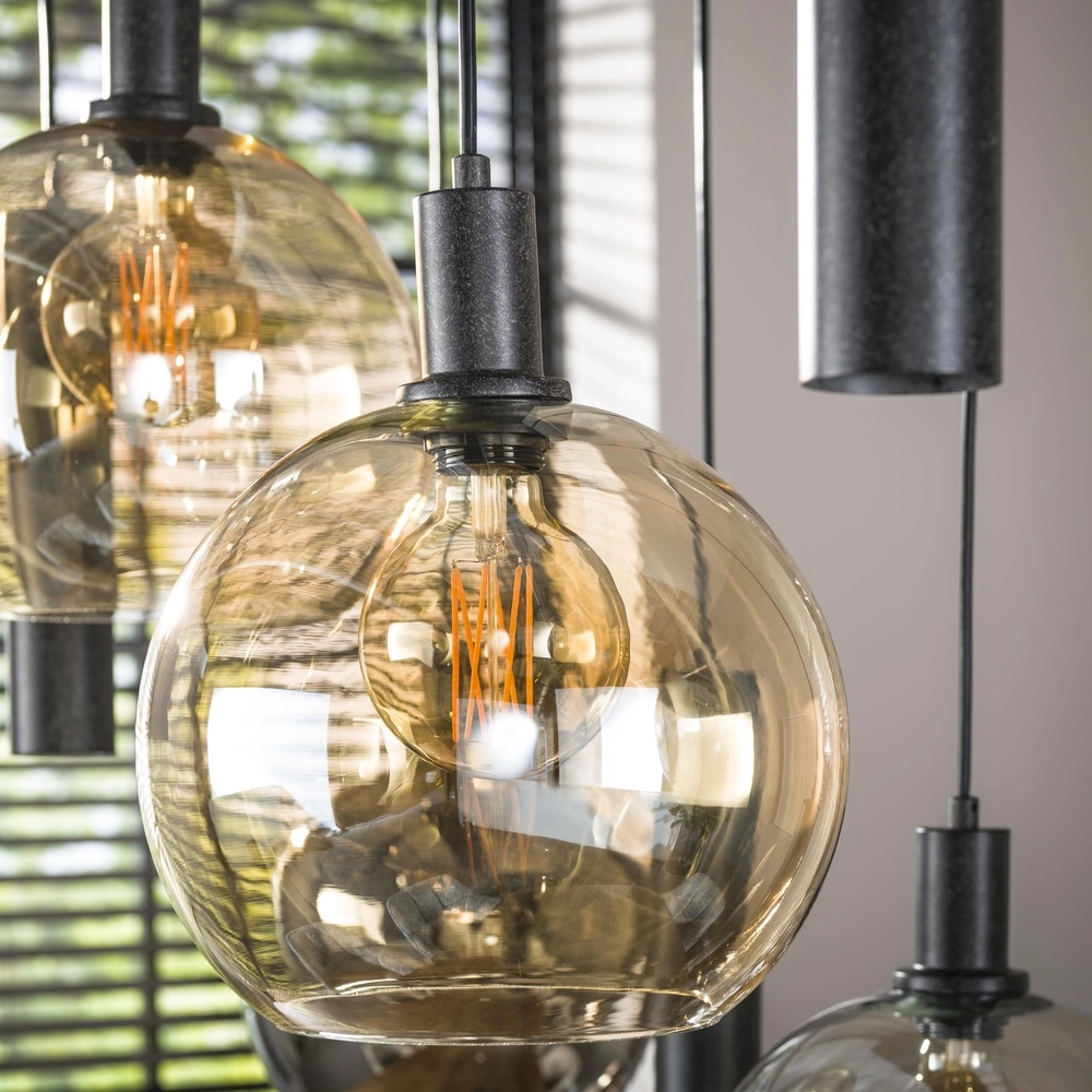 Hanglamp eettafel Sfera met gekleurde glazen bollen en pendels Lyora 8716803512405