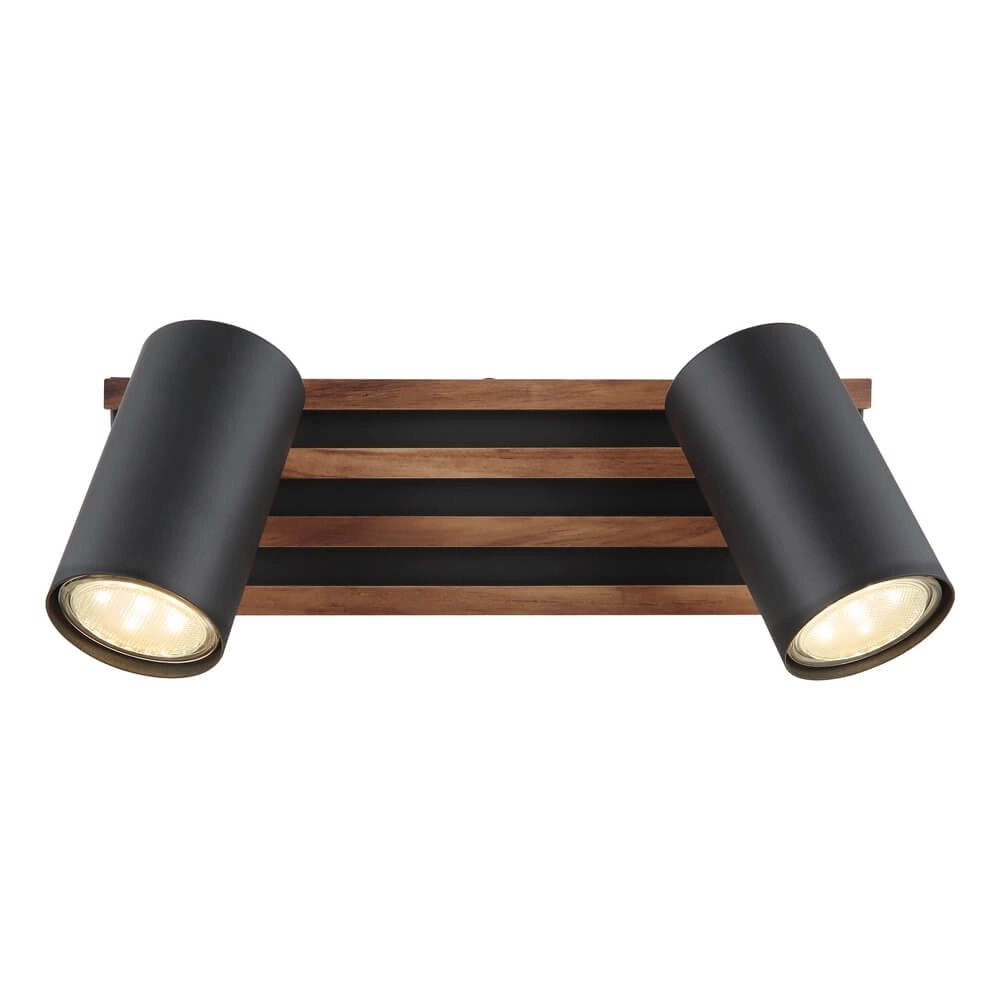 Plafondlamp Kayden dubbel zwart met hout Globo 9007371528448