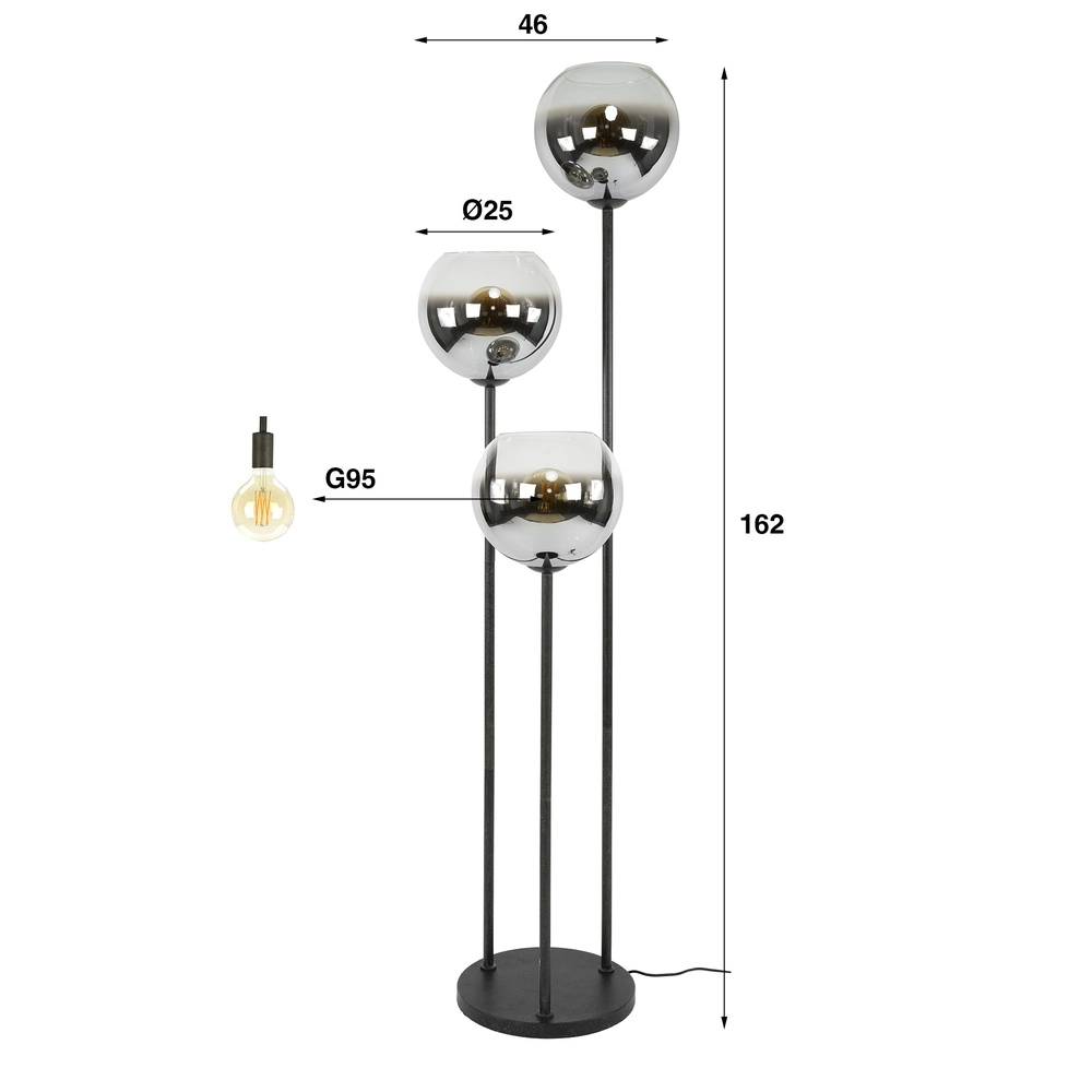 3L vloerlamp Bubble met zilver fading glas Lyora 8716803511248