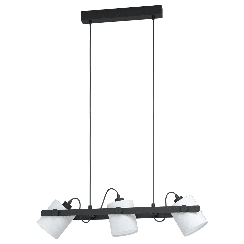 Strakke eetkamer hanglamp Hornwood 1 3-lichts zwart met wit Strakke eetkamer hanglamp Hornwood 1 3-lichts zwart met wit