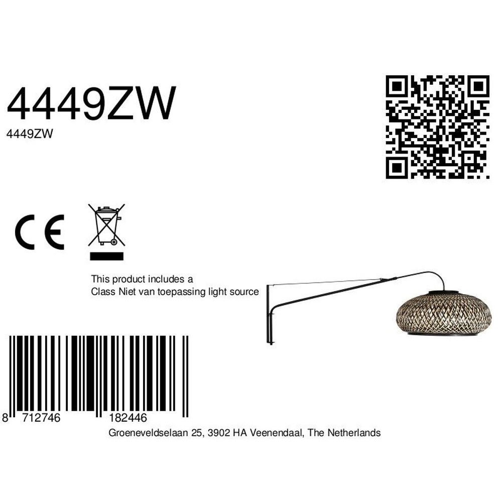 Muurlamp Elegant Classy met rotan en zwarte kap Steinhauer 8712746182446