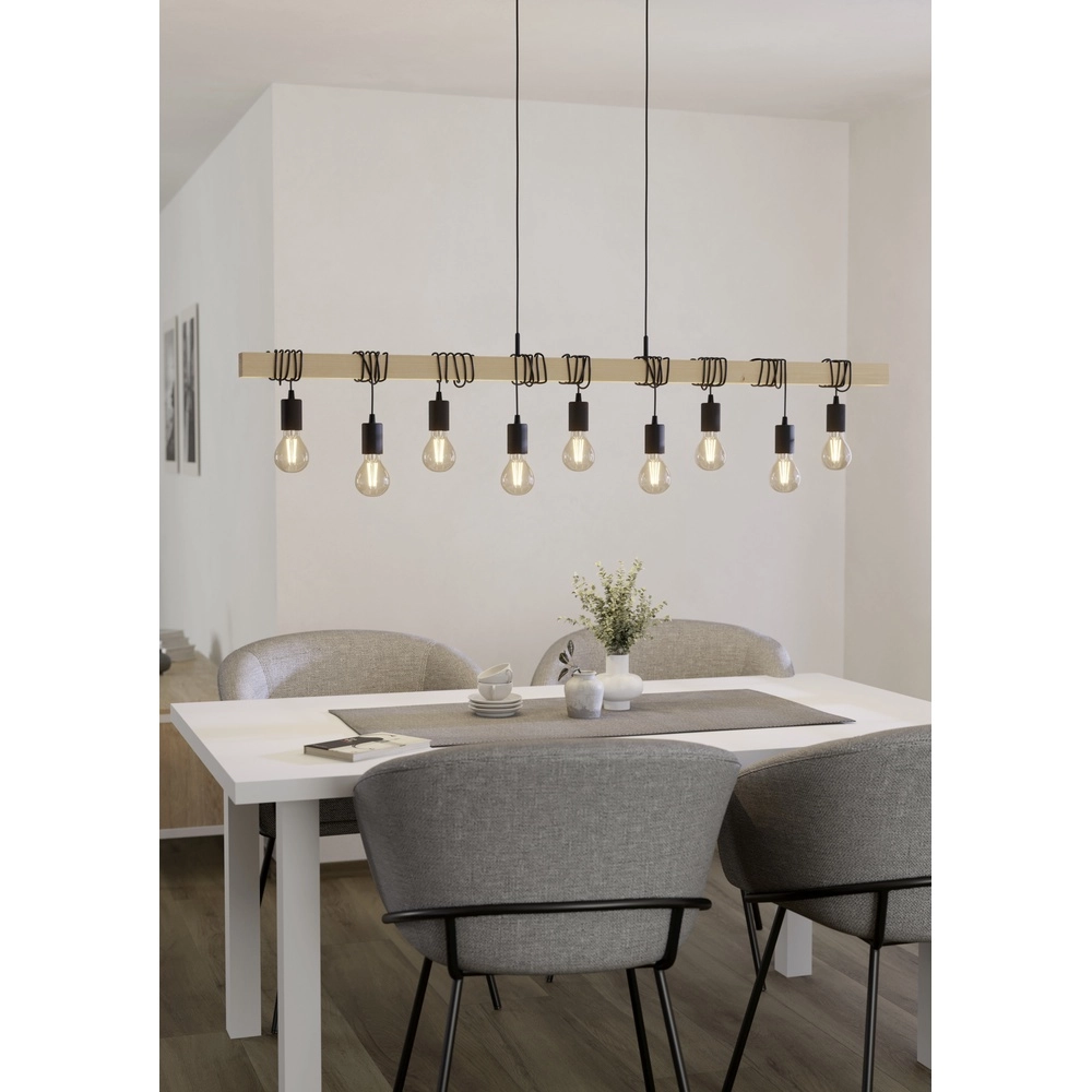 Eettafel hanglamp Townshend 9x E27 - hout Eglo 9002759440992