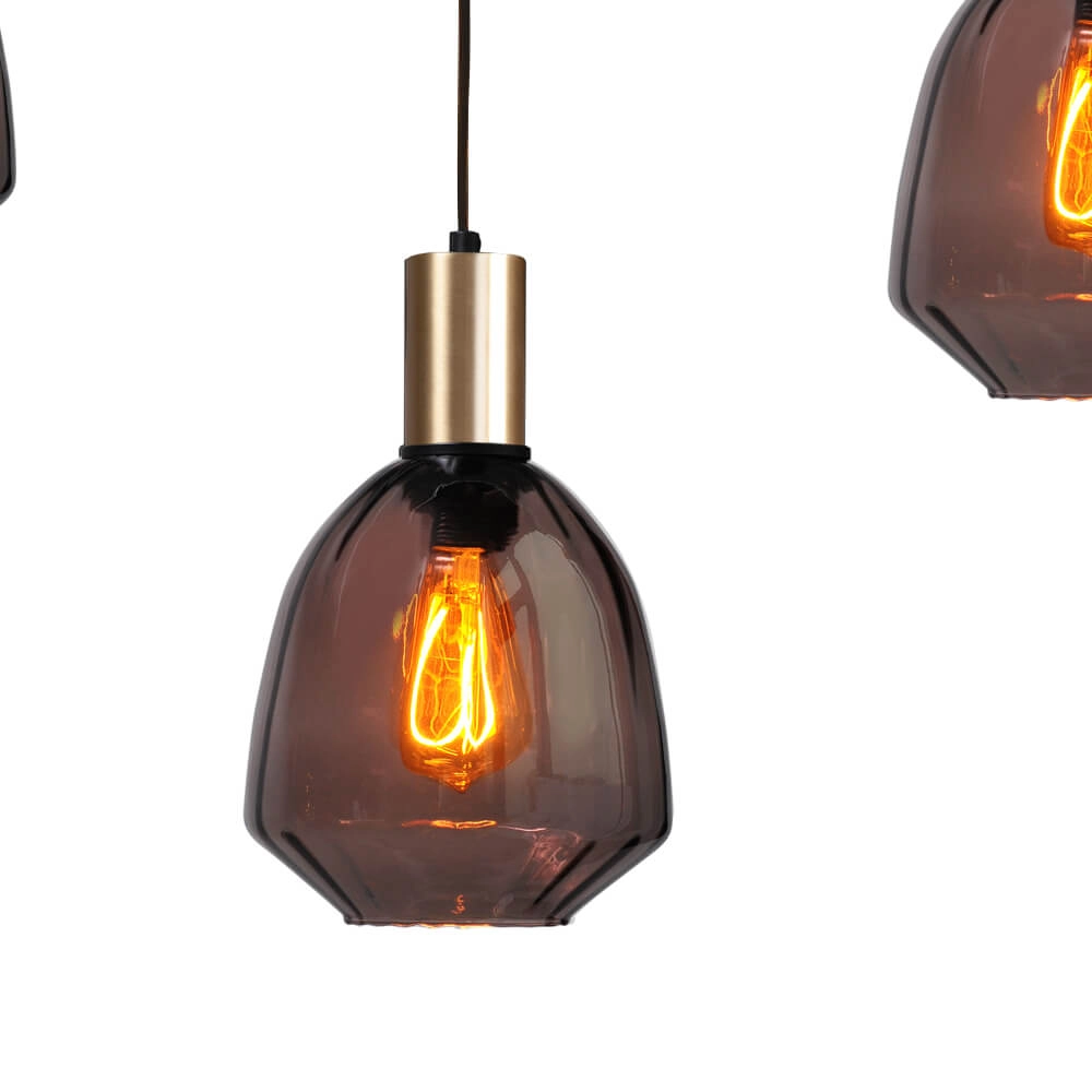 5-lichts hanglamp - goud - Porto met Nicolette red glazen Masterlight 8718121270333