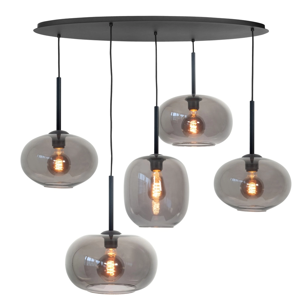 Hanglamp Bellini zwart met smoke glas 5-lichts