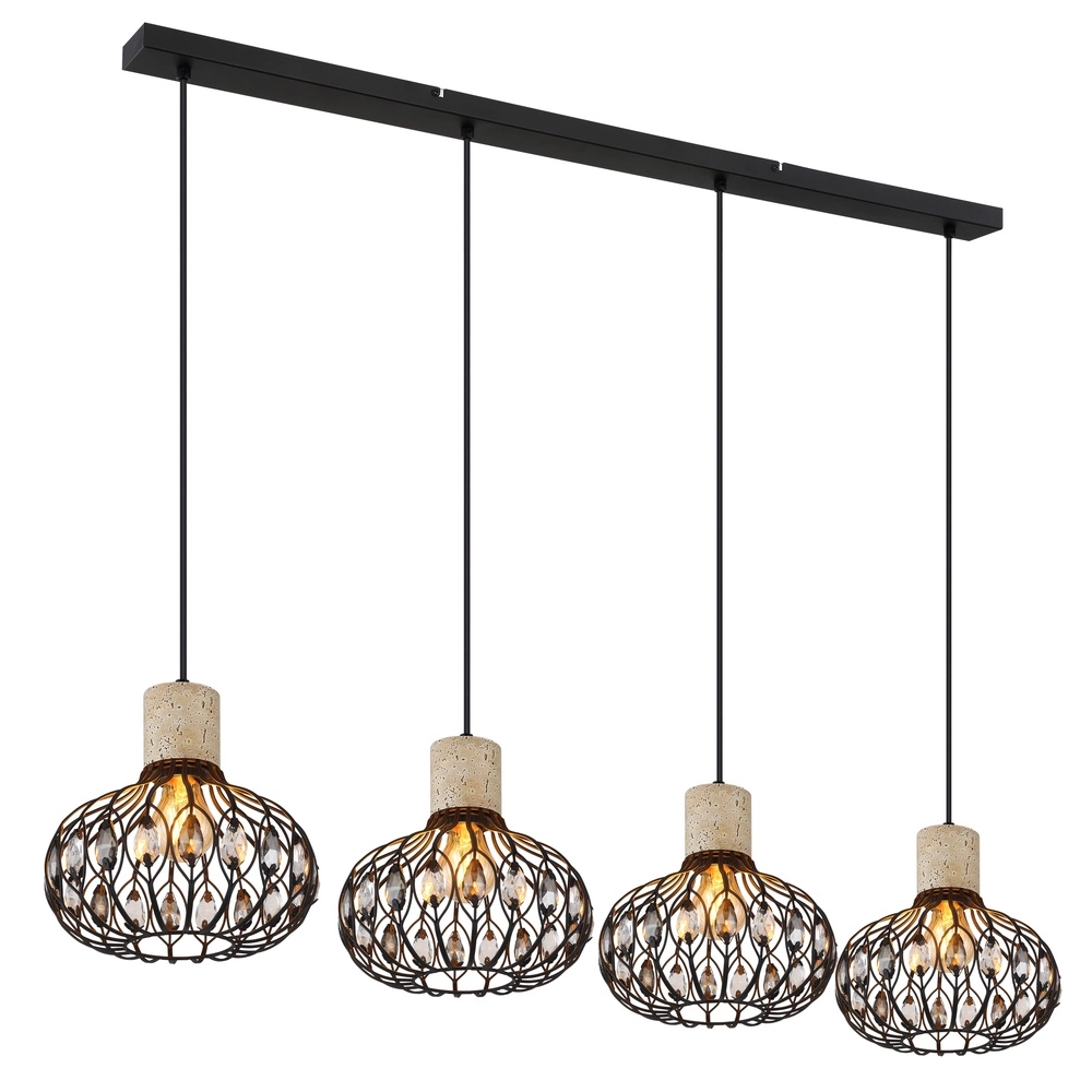4-lichts hanglamp Dorthy landelijk zwart