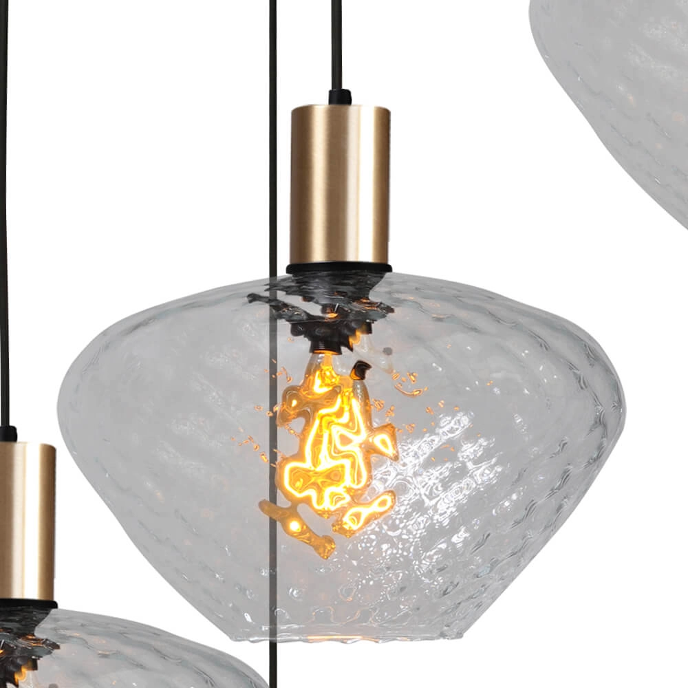 5-lichts vide hanglamp - goud - Porto met Blossom clear glazen Masterlight 8718121271064