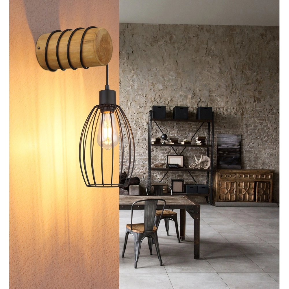 Wandlampje Berti zwart met hout Globo 9007371580330