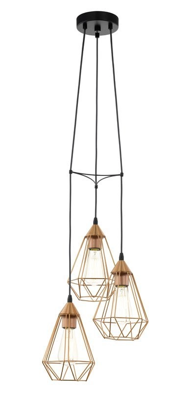 Vintage hanglamp Tarbes 3-lichts koper met zwart