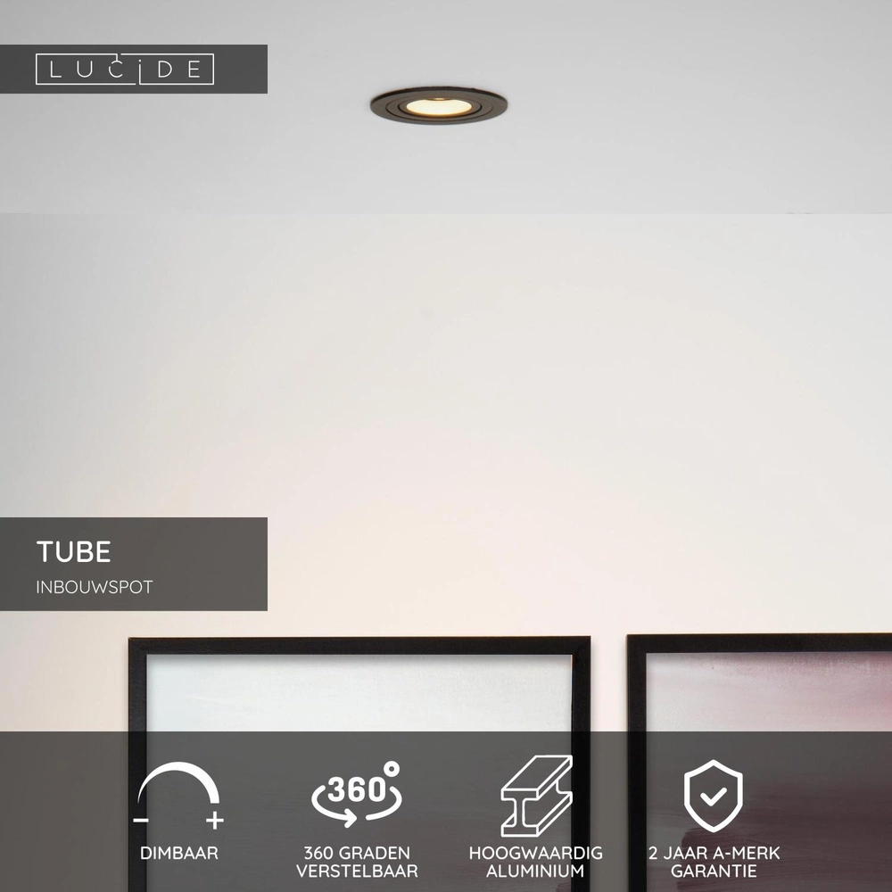 Inbouwspot Tube zwart Ø 9,2cm Lucide 5411212221308