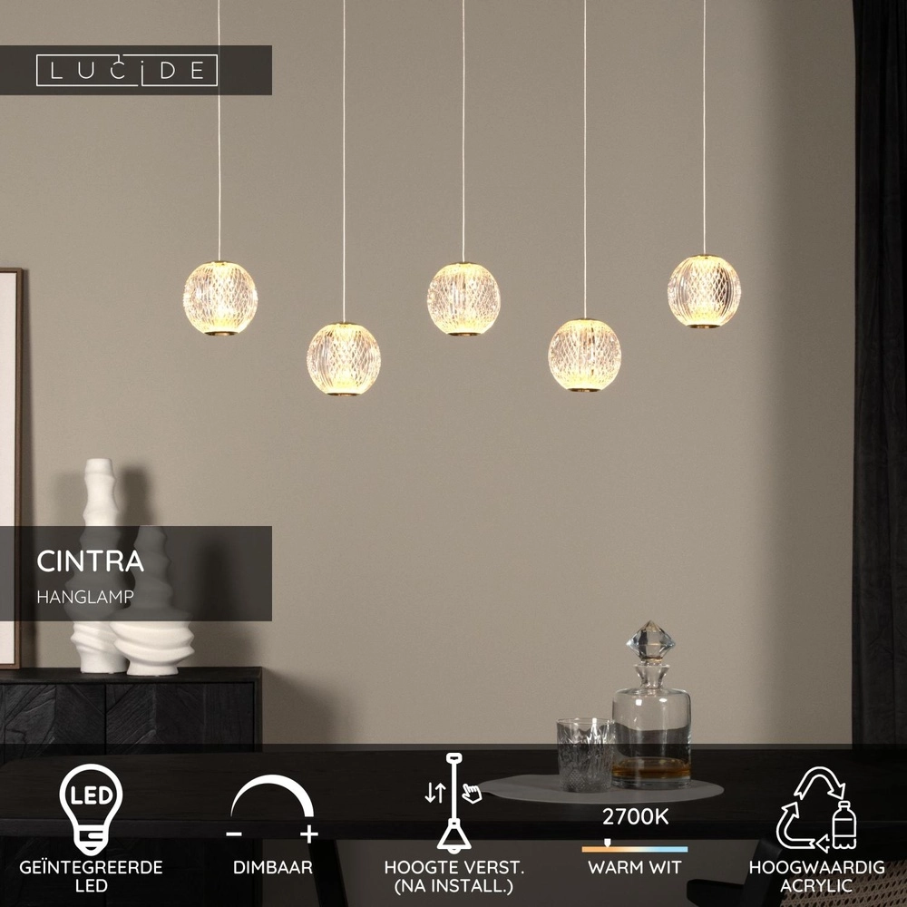 Gouden hanglamp Cintra 5-lichts Lucide 5411212134400