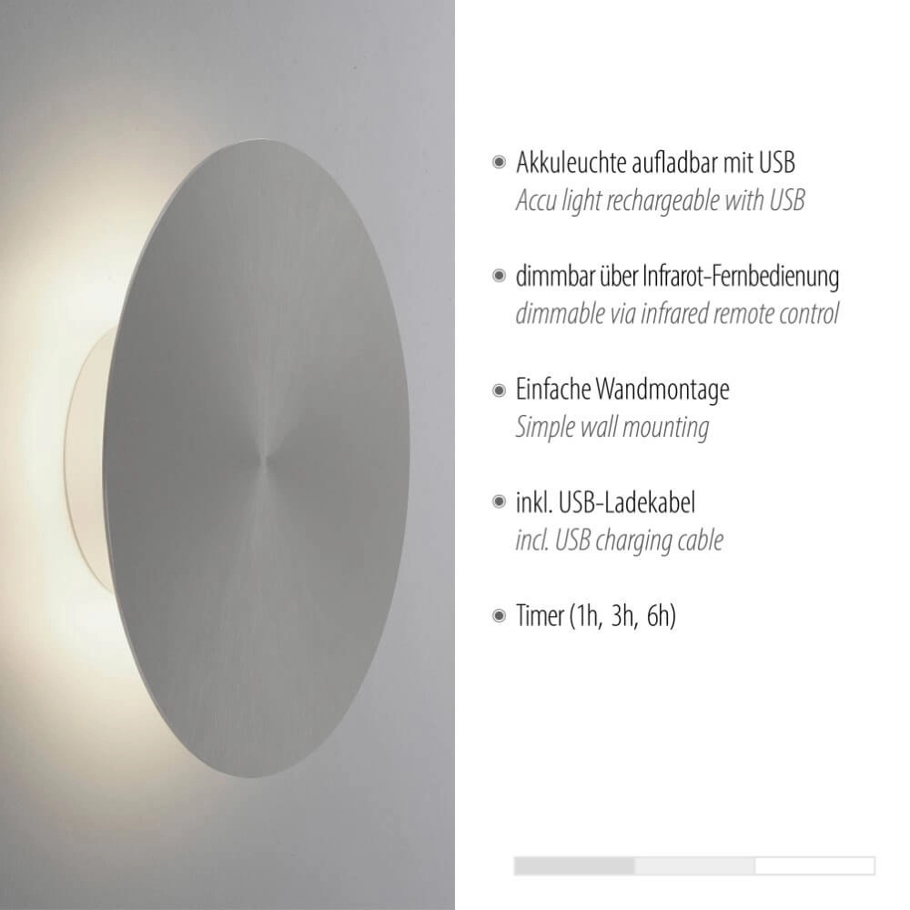 Design wandlamp Akku Puntua Ø 25cm grijs Paul Neuhaus 4012248372517