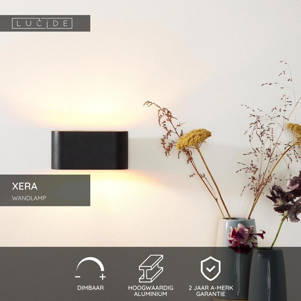 Wandlamp Xera 16cm zwart Lucide 5411212233684