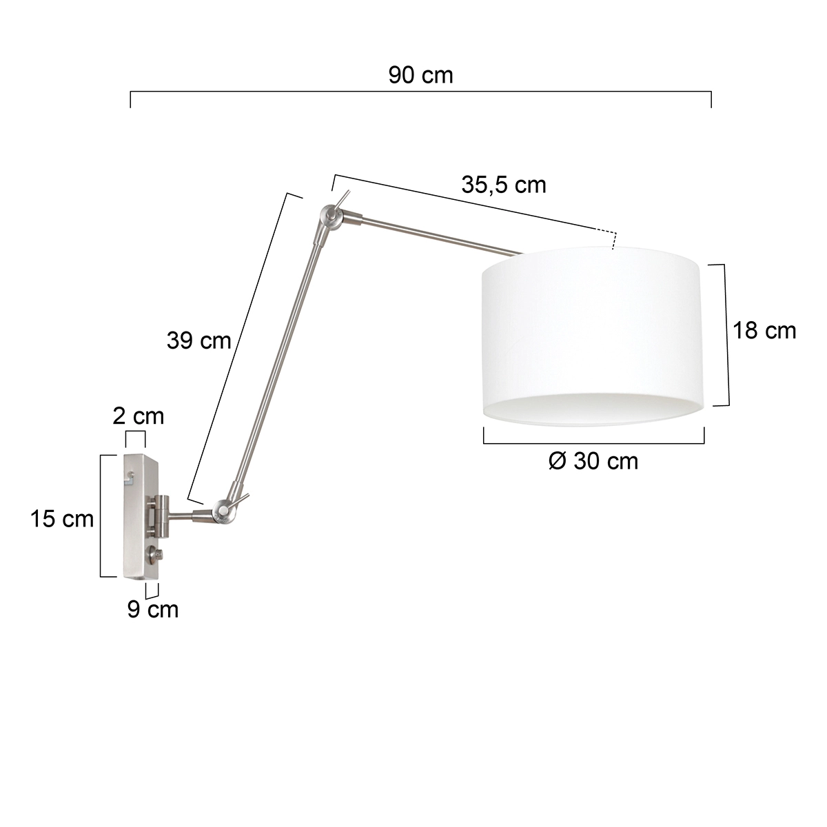 Wand Leeslamp Prestige Chic RVS met 30cm wit linnen kap Steinhauer 8712746145786