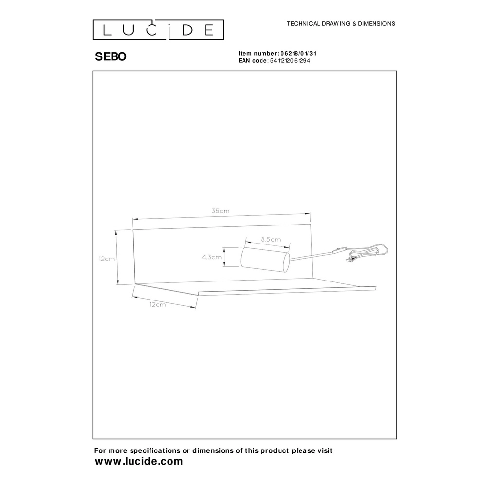 Bedlampje Sebo wit Lucide 5411212061294