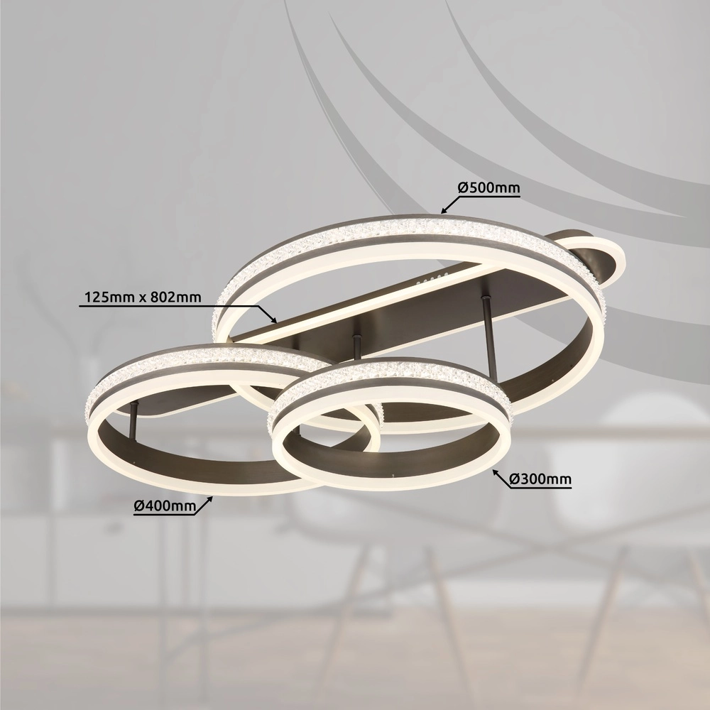 Design plafondlamp Grouni 3 ringen titanium geborsteld Globo 9007371449002