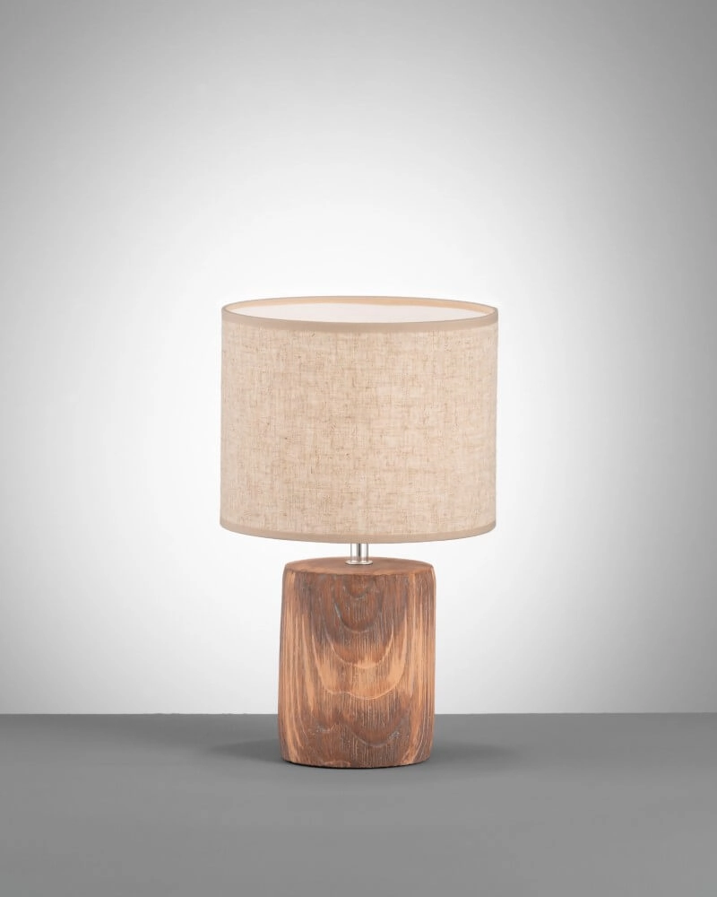Houten schemerlamp Malik met zandkleur kap Houten schemerlamp Malik met zandkleur kap