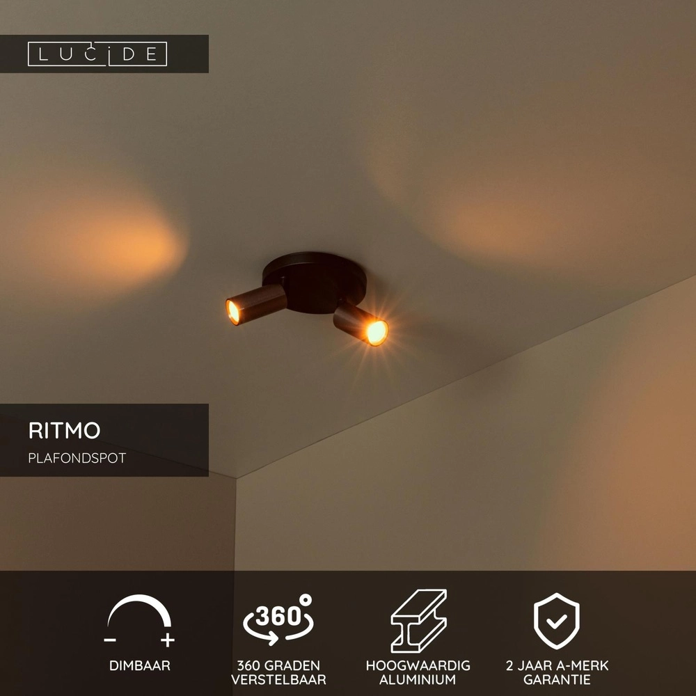 Plafondspot Ritmo mini GU10 2-lichts koffie bruin Lucide 5411212093998