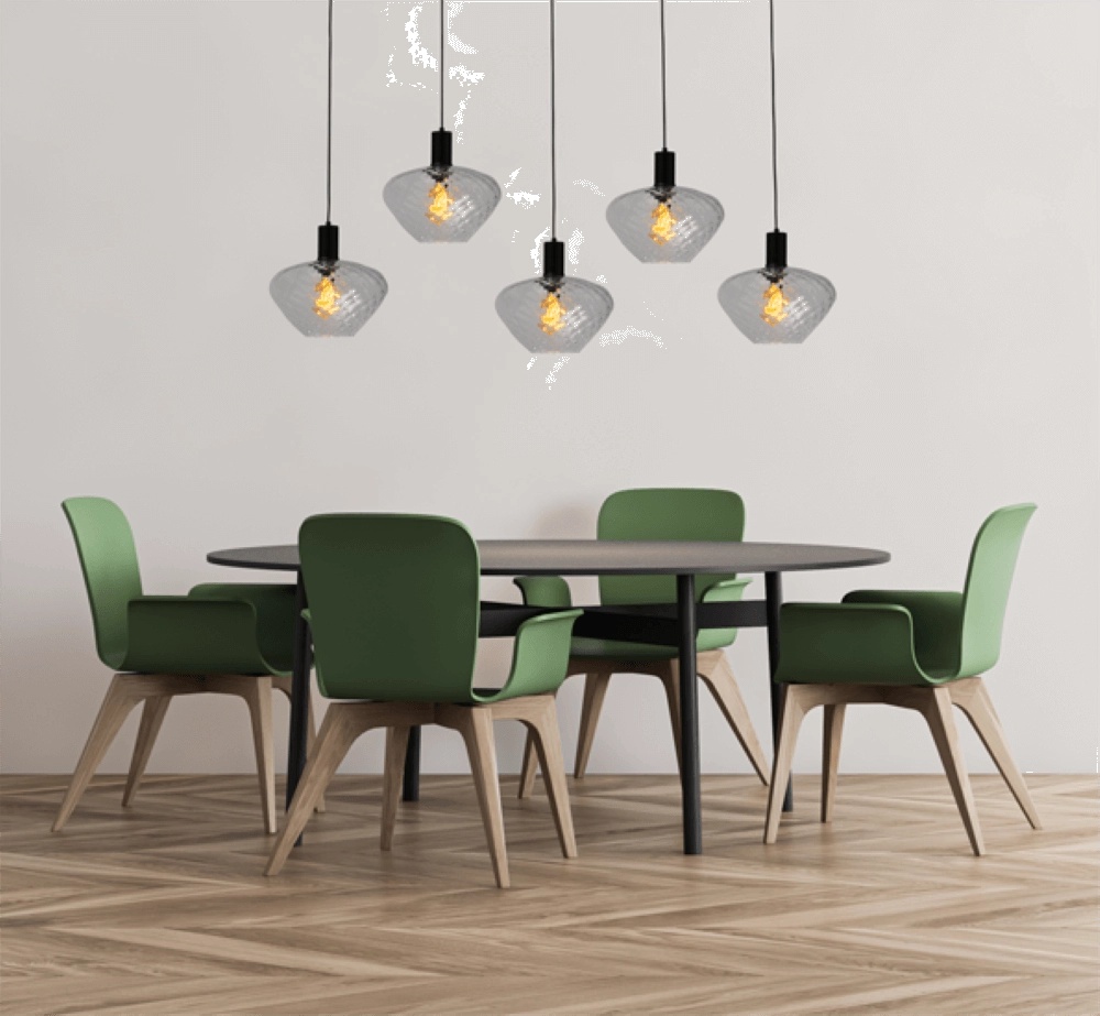 5-lichts hanglamp - zwart - Porto met Blossom clear glazen Masterlight 8718121270227