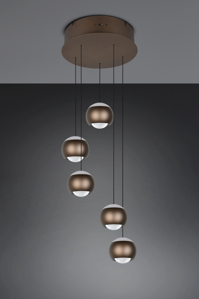 5-lichts vide hanglamp Orbit platinum bruin Trio 4017807686579