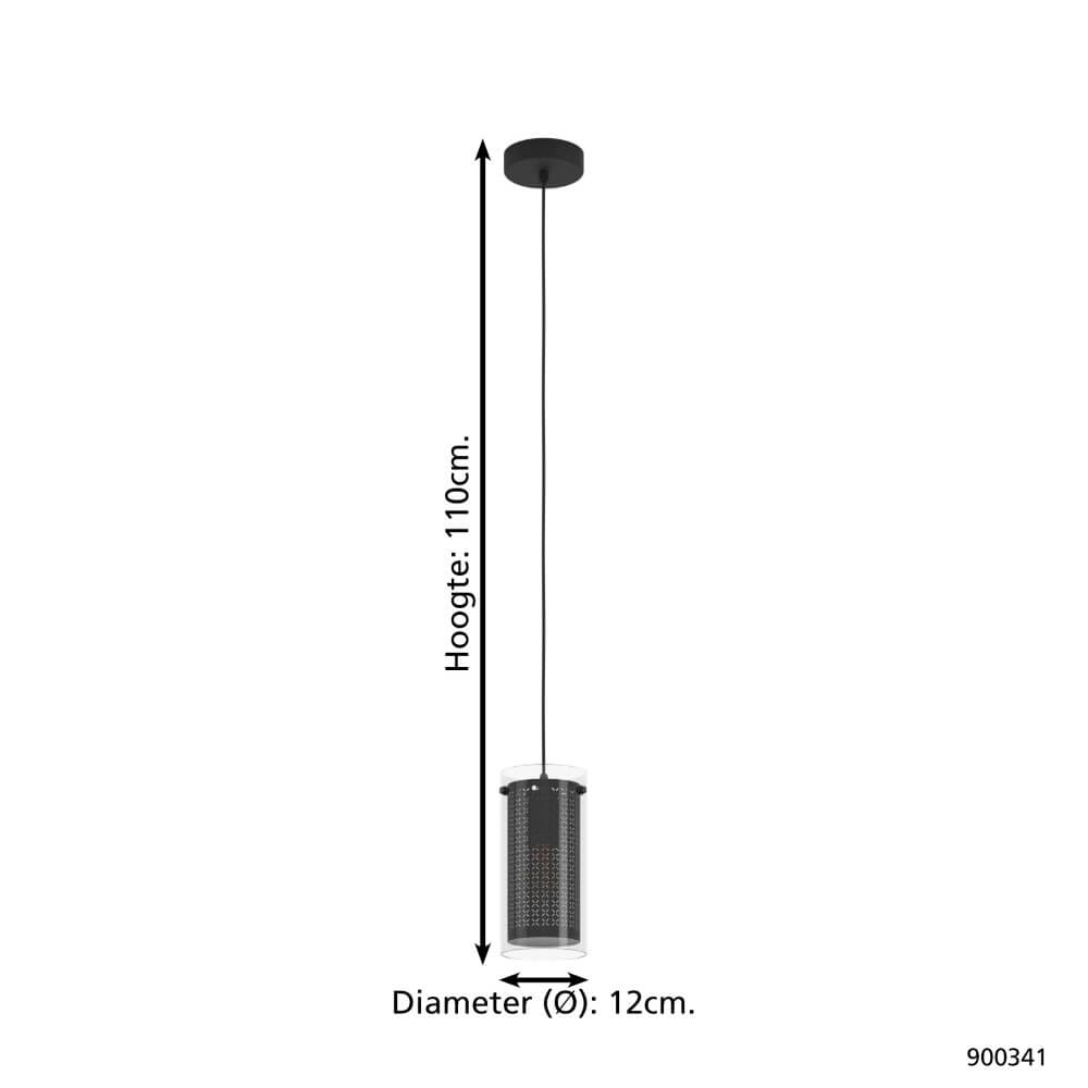 Hanglamp Pinto Textil 1 zwart met glas Eglo 9008606235681