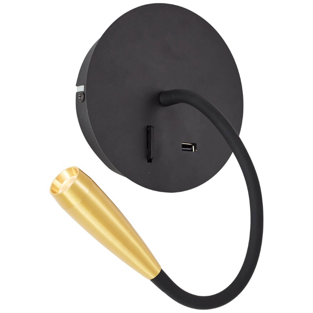 Flexibele wandlamp Jutta zwart met goud Brilliant 4004353425837