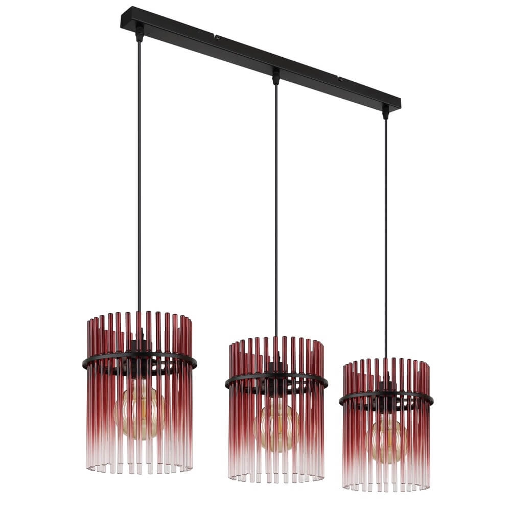 Zwarte hanglamp Gorley met rood glas 3-lichts Globo 9007371465965