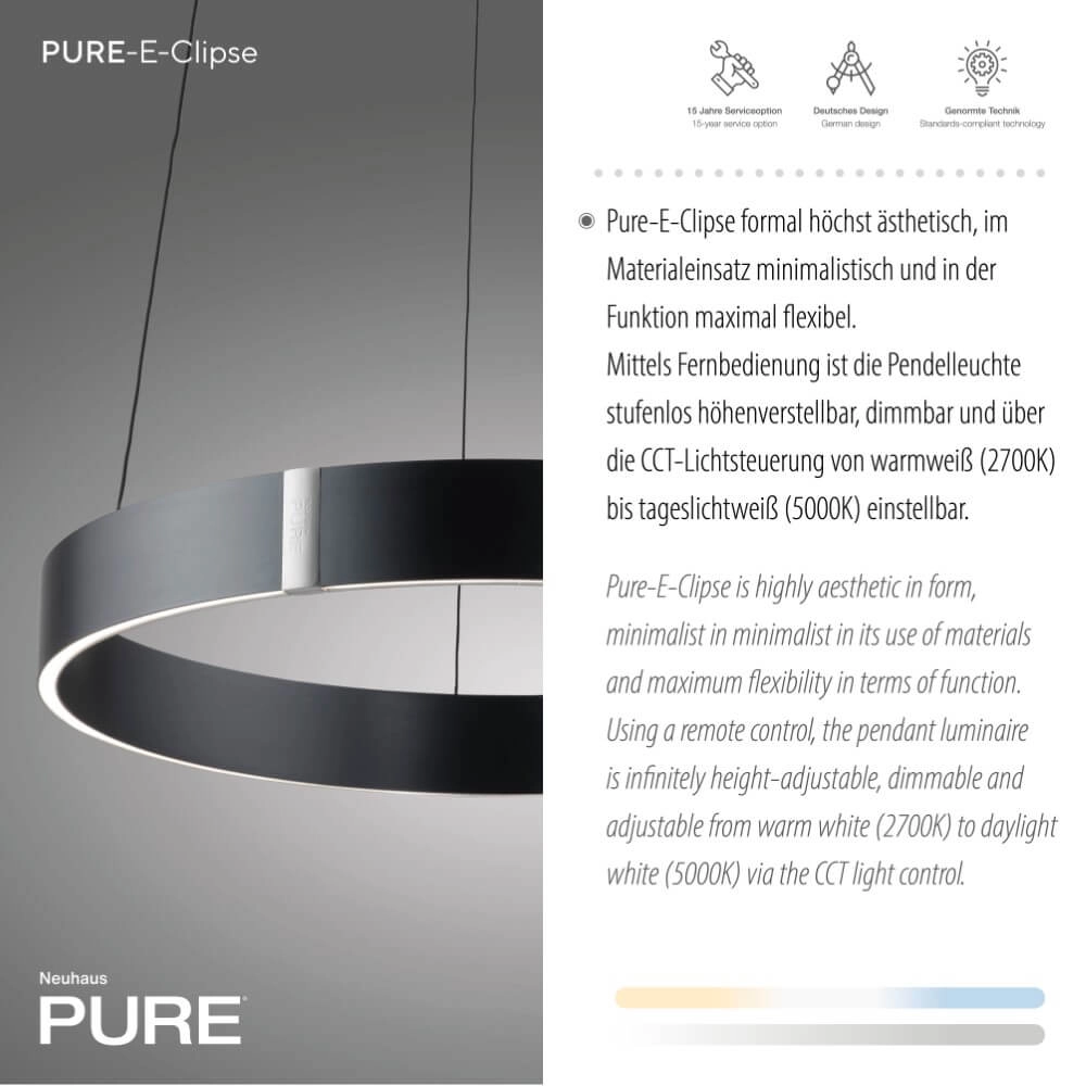 Ronde hanglamp Pure E-Clipse grijs Ø 50cm Paul Neuhaus 4012248372319