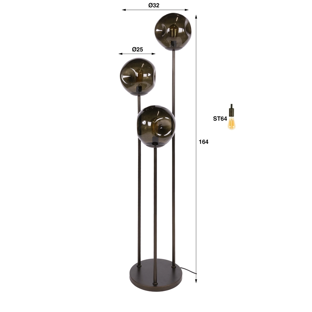 Glazen vloerlamp Stellar 3-lichts - smoke glas Lyora 8716803511613