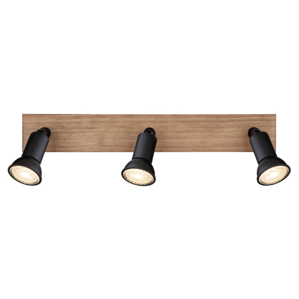 Plafondspot Drew zwart met hout 3-lichts Globo 9007371433780