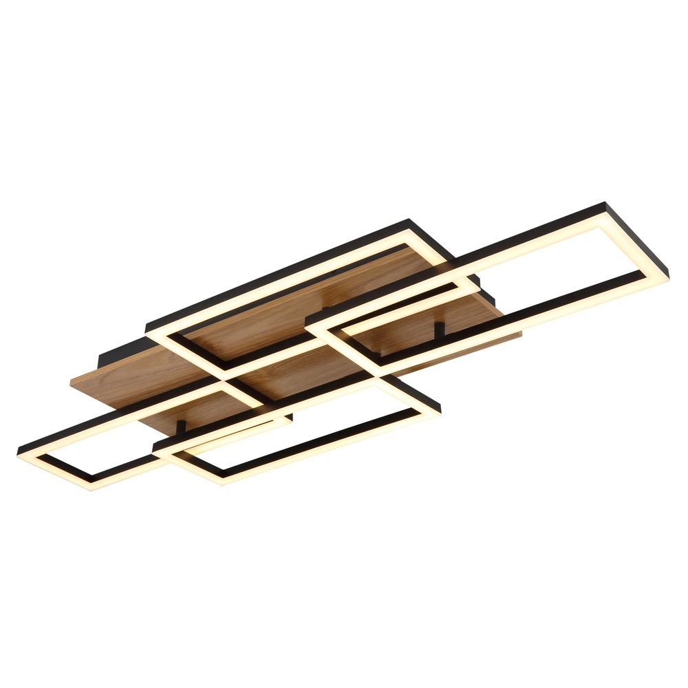 Design plafondlamp Jeffry zwart met hout Globo 9007371533824