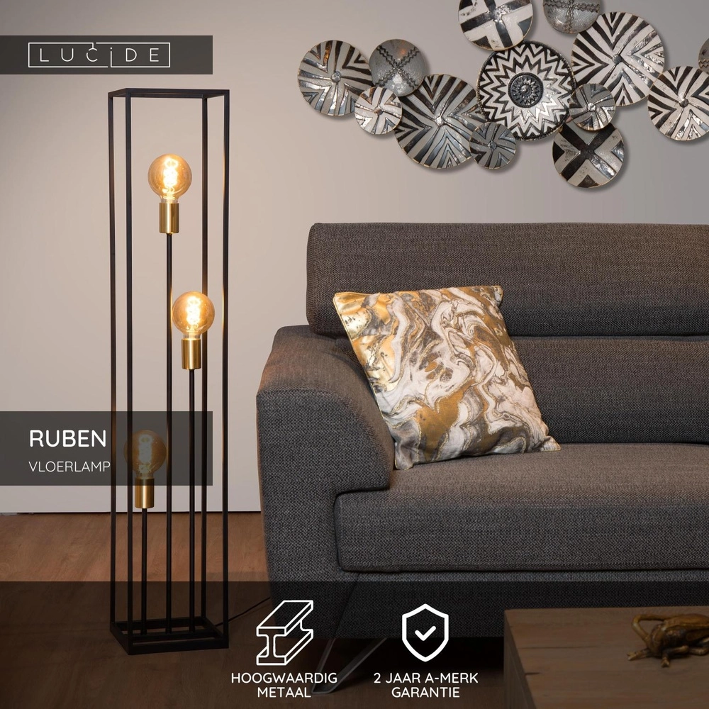Vloerlamp Ruben zwart Lucide 5411212000200