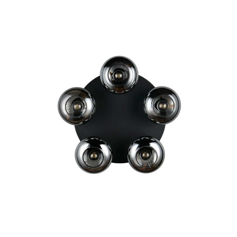 Plafondlamp Divina 5-lichts zwart met smoke glas Trio 4017807667462