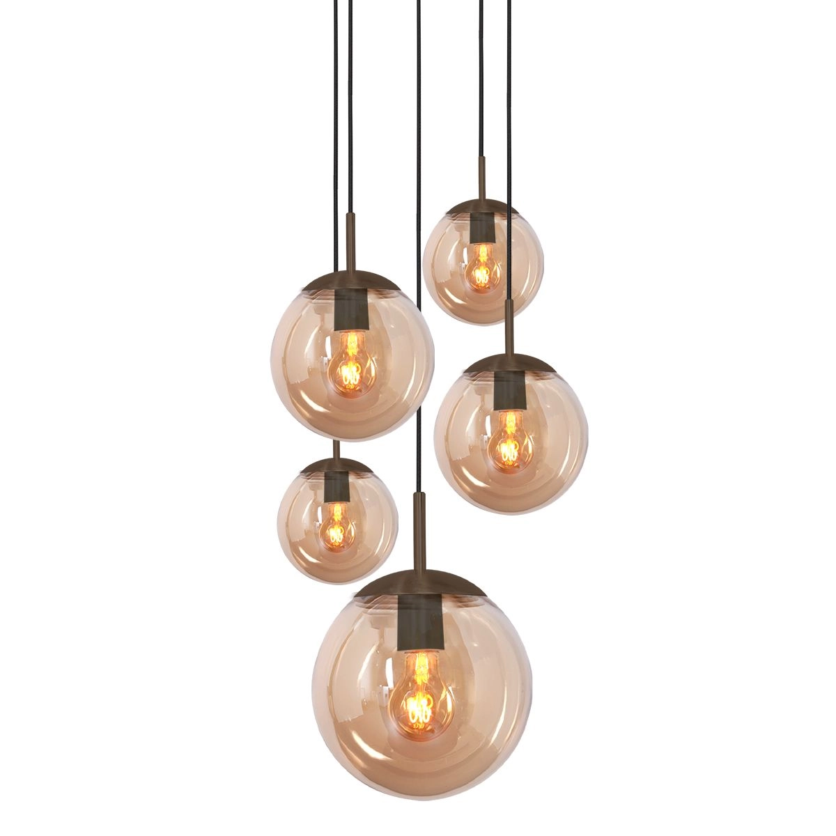 5-lichts vide hanglamp Bollique cacao met amber glas Steinhauer 8712746187175