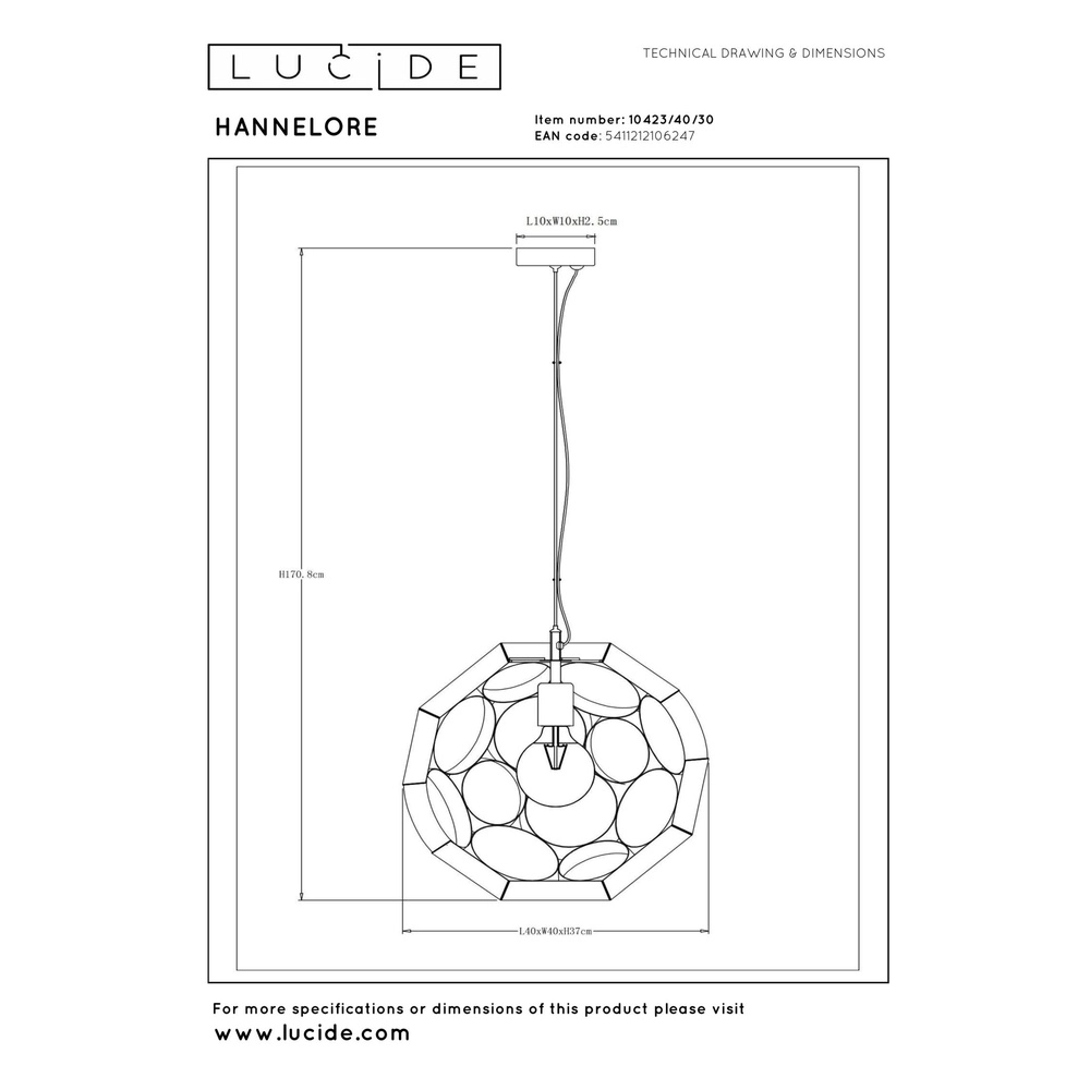 Unieke hanglamp Hannelore Ø 40cm zwart Lucide 5411212106247