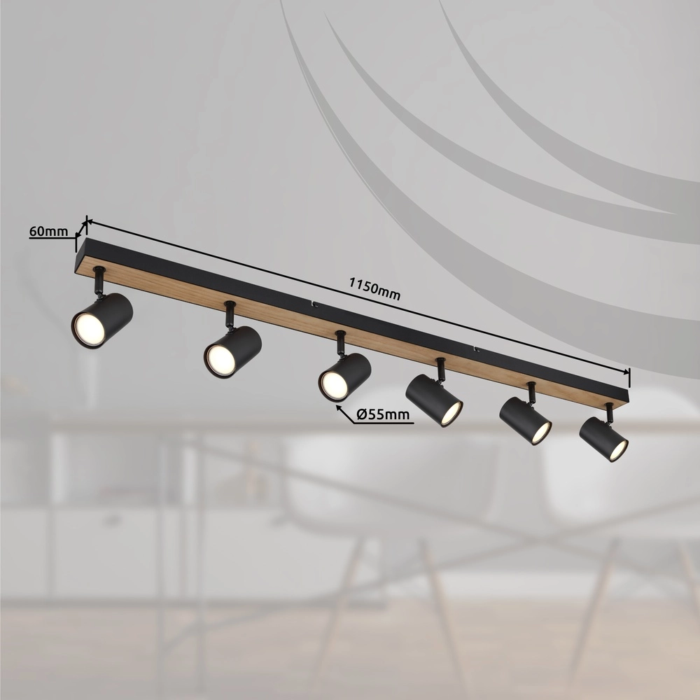 Plafondlamp 6-lichts Robby zwart met hout Globo 9007371432141