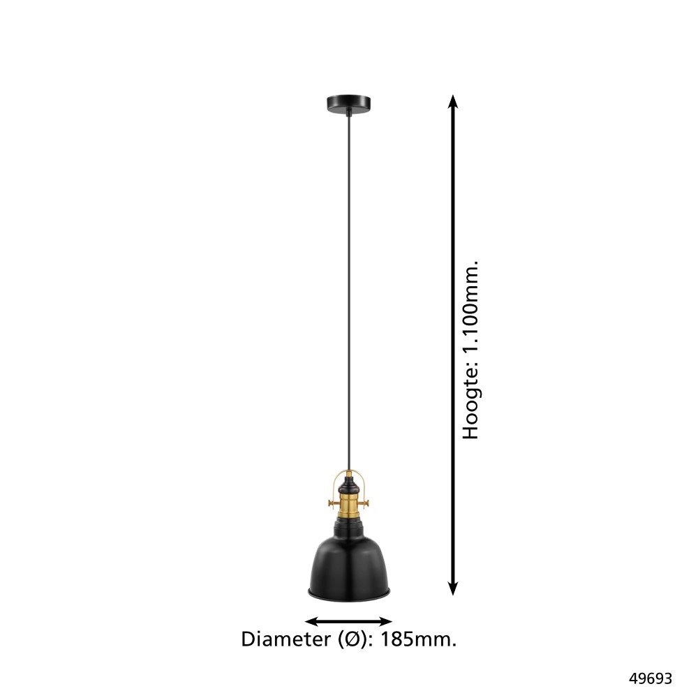 Hanglamp Gilwell 18,5cm zwart met goud Eglo 9002759496937
