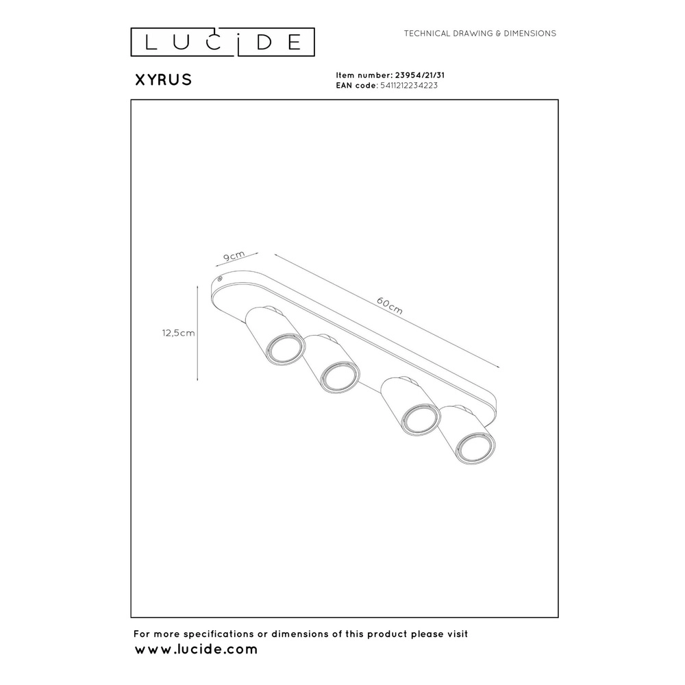 Plafondspot Xyrus 4-lichts wit Lucide 5411212234223