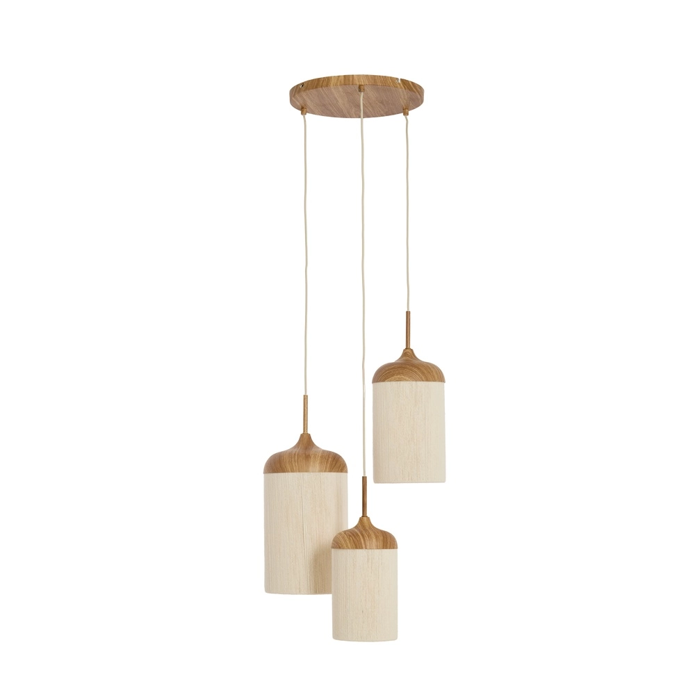 3-lichts hanglamp Danialo licht bruin met touw