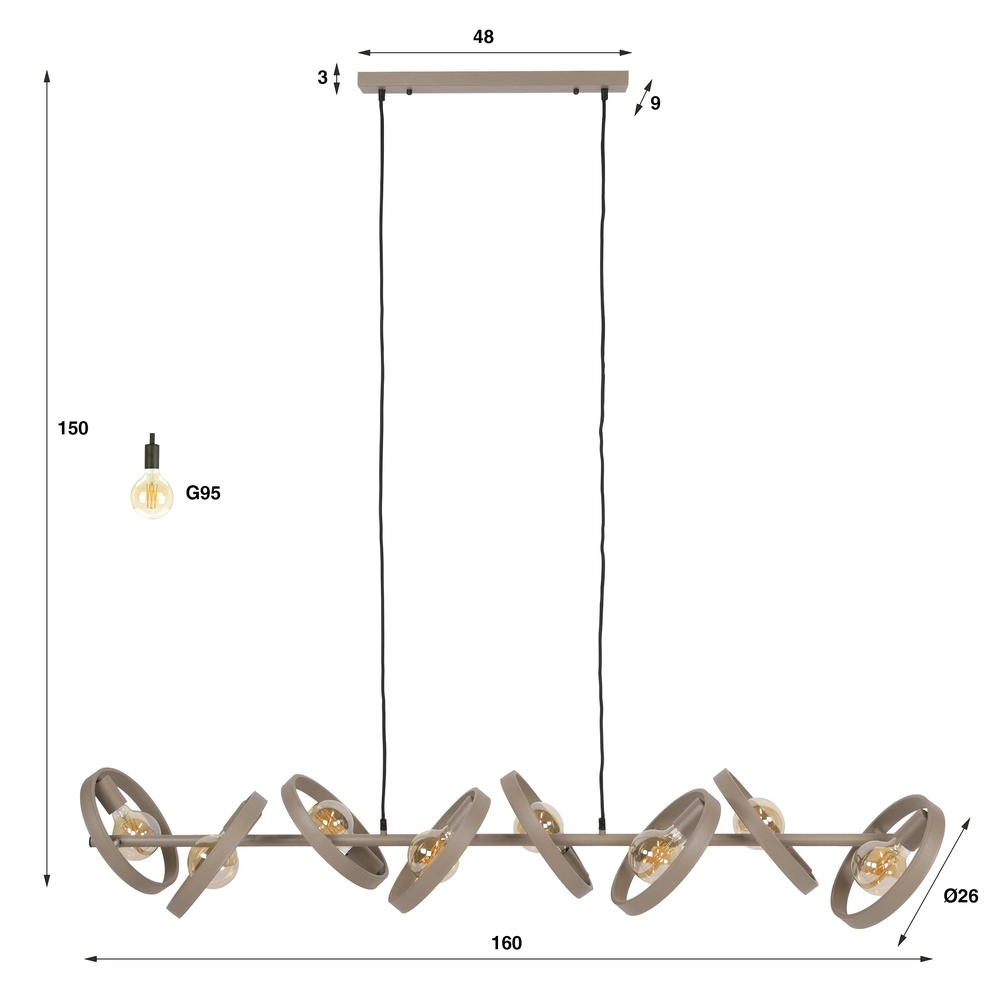 8 ringen hanglamp eettafel Hover zand - Ø 26cm Lyora 8716803513372