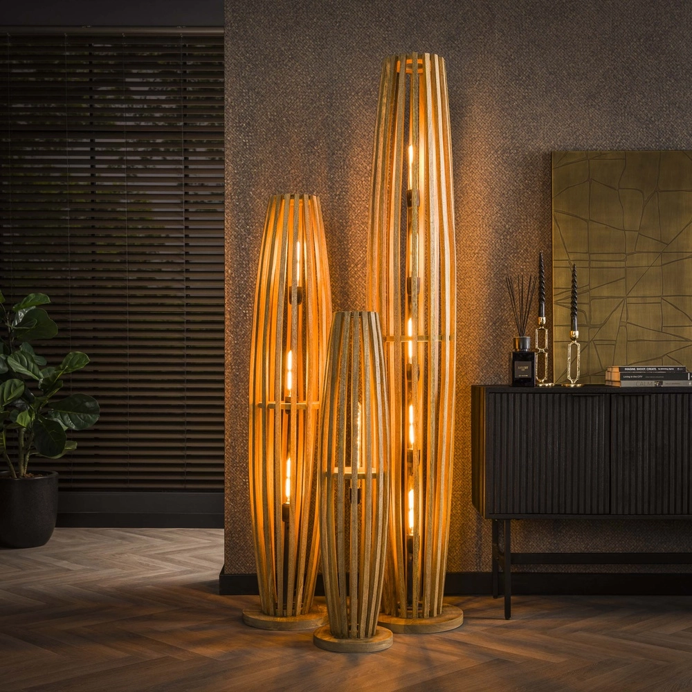 Houten vloerlamp Orbit 105cm - 1x E27 Lyora 8716803511095