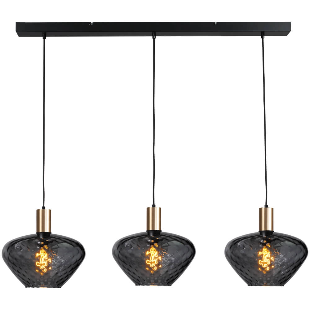 3-lichts hanglamp - goud - Porto met Blossom clear glazen 3-lichts hanglamp - goud - Porto met Blossom clear glazen