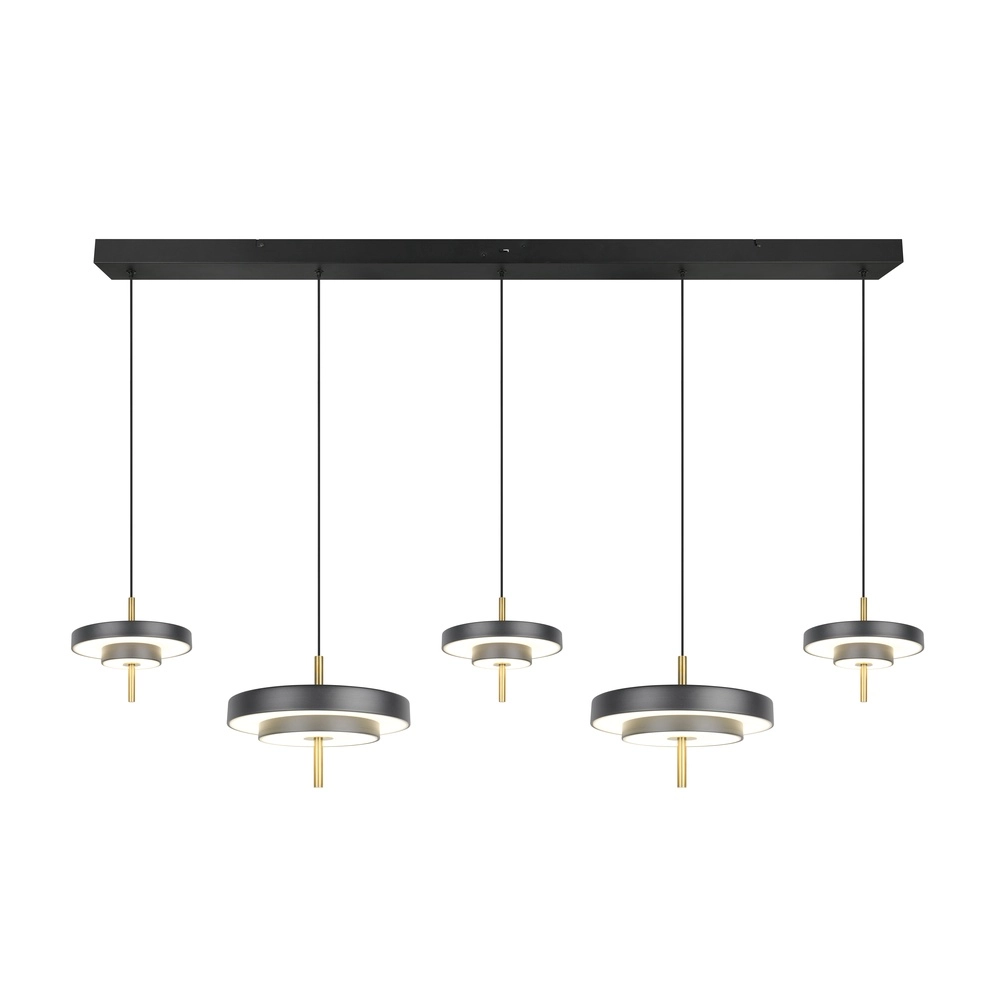 5-lichts hanglamp Keaton zwart met goud Trio 4017807655483