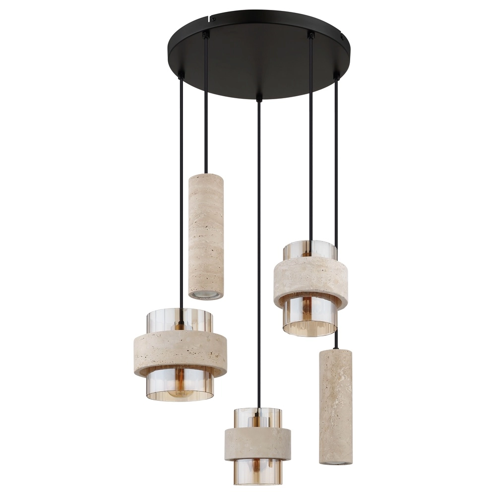 5-lichts hanglamp Daren zwart met marmer Globo 9007371580668
